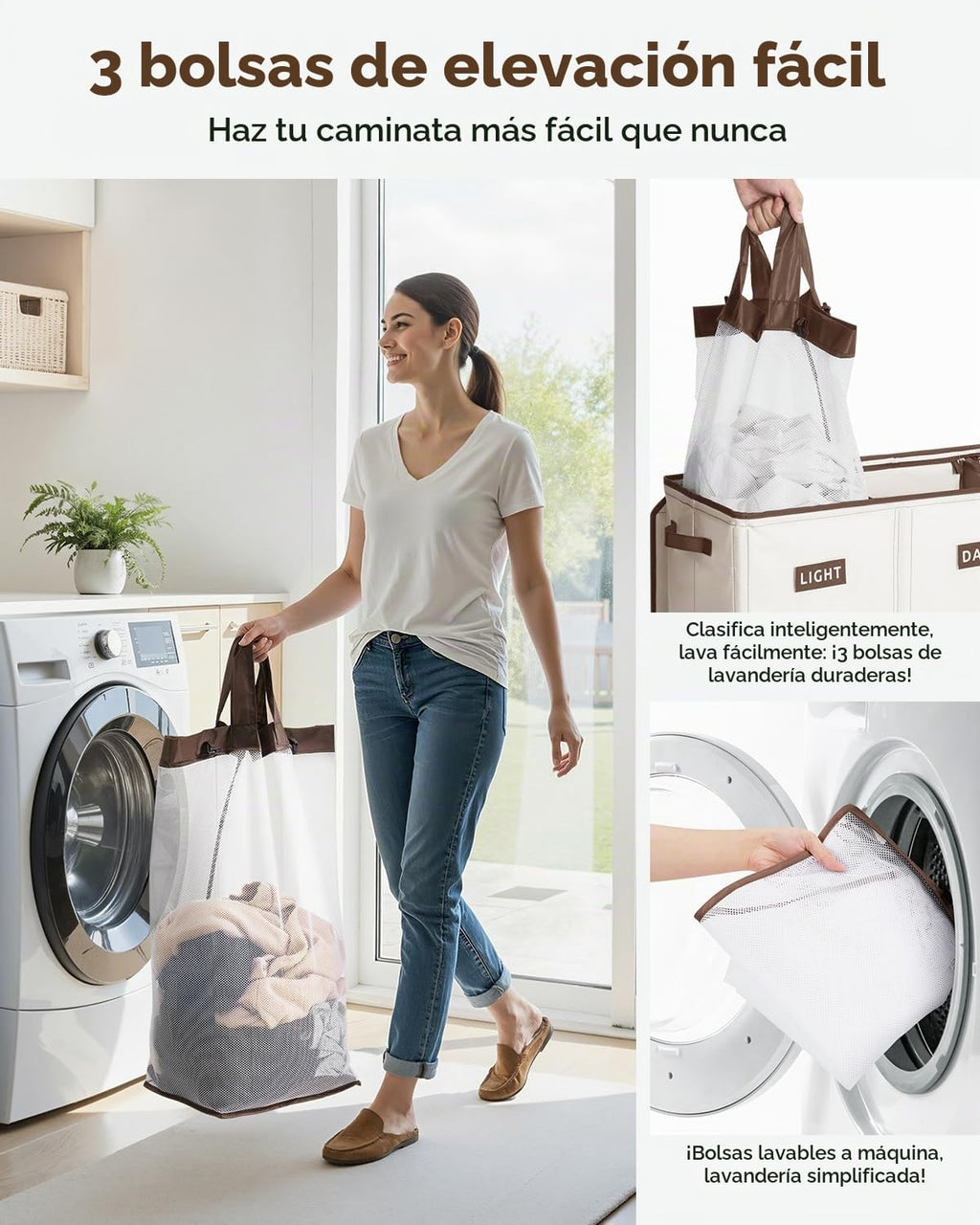 SOLEDI Cesta de lavandería de 3 secciones de 200 litros con tapa, cesta de ropa sucia extragrande con asas resistentes para lavandería y dormitorio, organizador duradero para clasificar la ropa sucia
