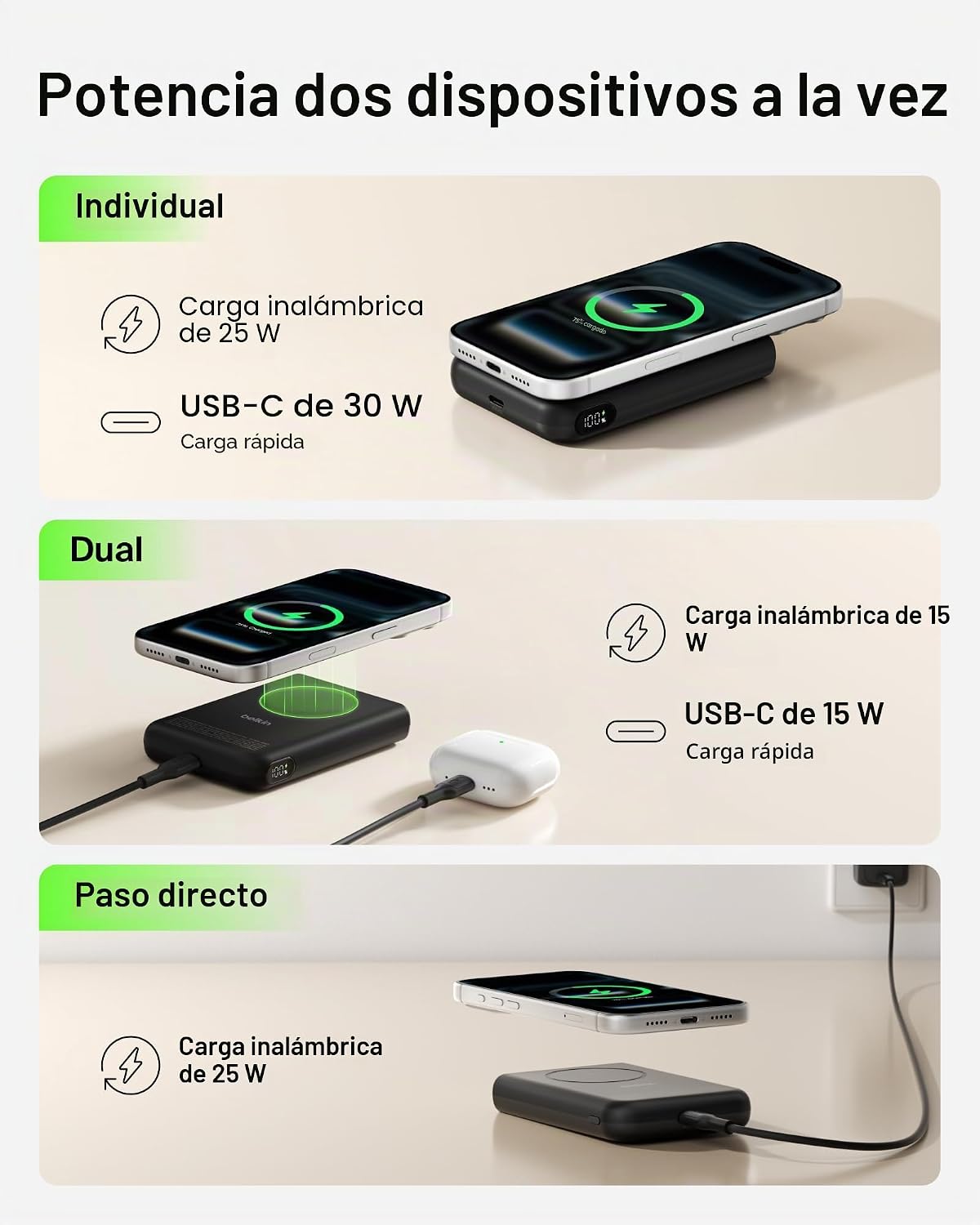 Belkin MagSafe Power Bank 10,000mAh, Qi2.2 Cargador portátil de 25...
