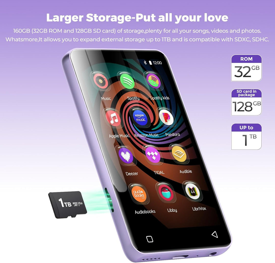 Reproductor de MP3 de 160 GB con Bluetooth y WiFi, reproductor de m...