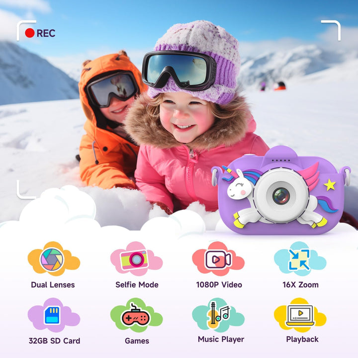 MAVOKIS Cámara digital para niños de 3 a 8 años, cámara 1080P para...