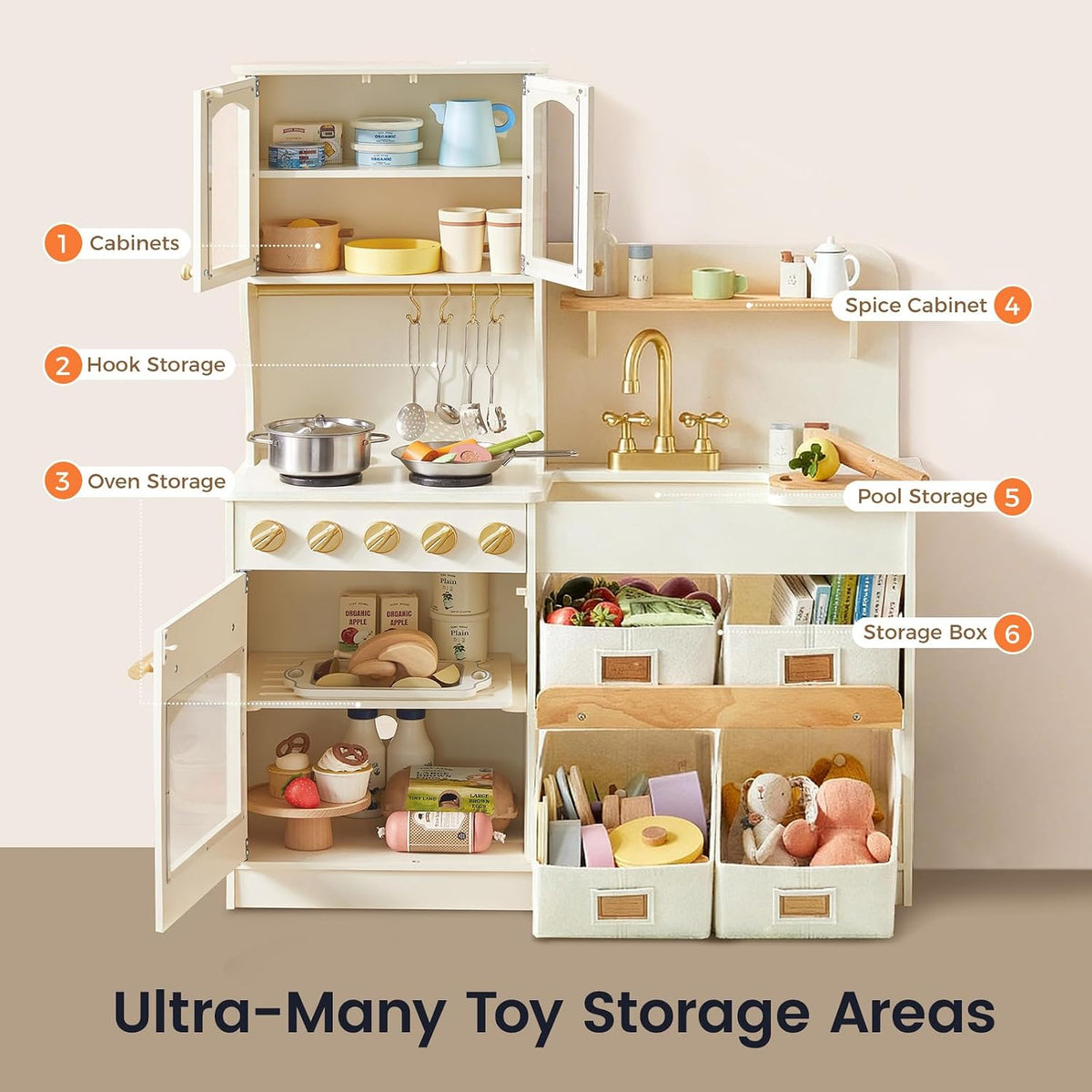 Tiny Land Wooden Play Kitchen para Kids con Toy Storage para Pretend Play