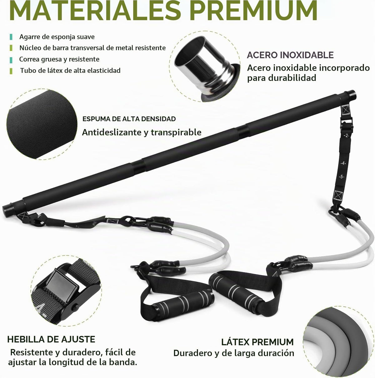 Kit de Barra de Pilates con Bandas de Resistencia, Equipo de Entrenamiento de Pilates para Mujeres