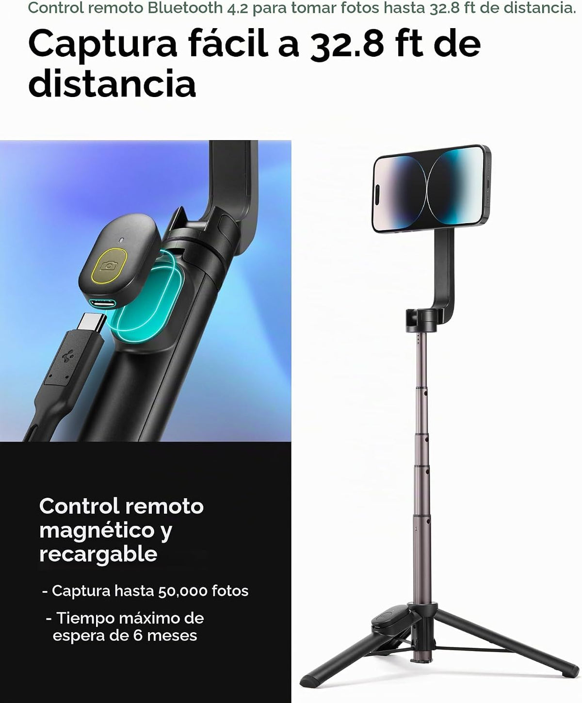 Spigen MagSafe Selfie Stick Trípode Soporte Control Remoto Recargable
