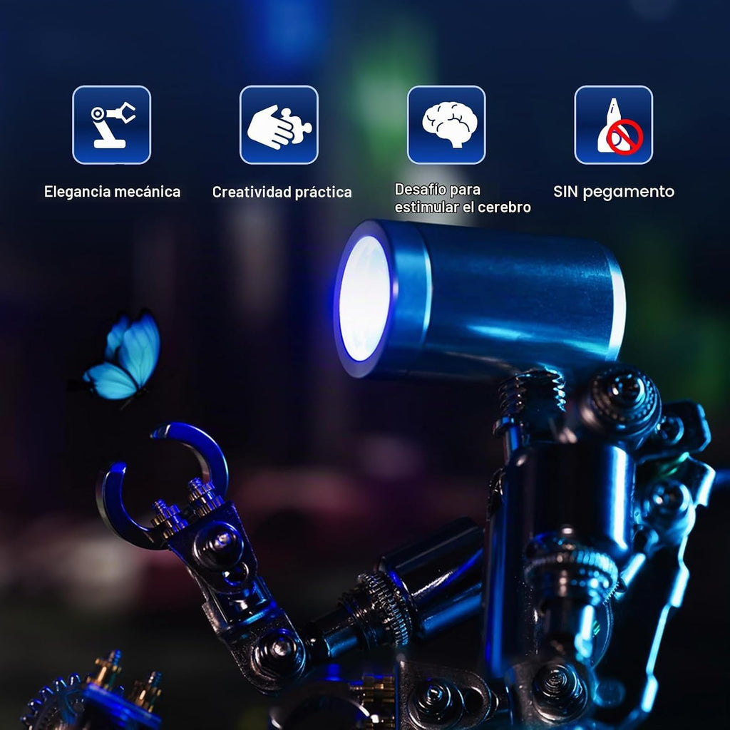 Mostarle Terminator M Rompecabezas de Metal 3D, Kit de Modelo de Robot Mecánico Arcynix DIY, Diseño de Ciencia Ficción con Característica de Luz LED, Regalo Único para Adultos y Adolescentes (Púrpura)