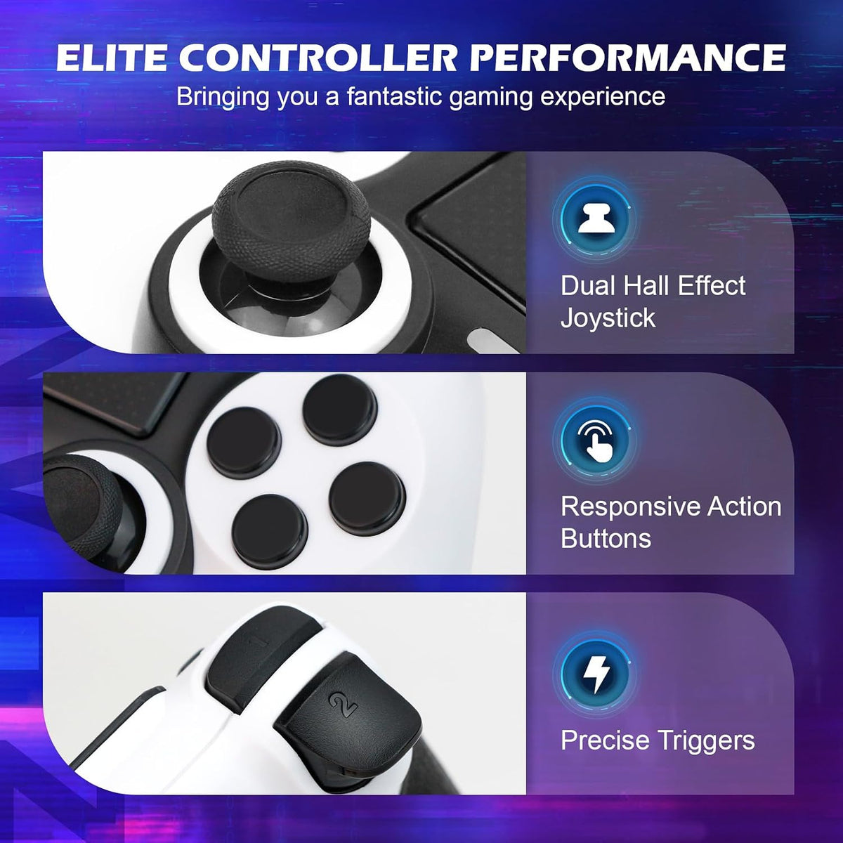 Paquete de 2 controles para PS4 con tapones para joysticks, control inalámbrico con botones traseros programables para PS4/Pro/Slim/PC, batería de 1000mAh/vibración dual/joystick con efecto Hall/panel táctil/giroscopio de 6 ejes/entrada de 3.5 mm