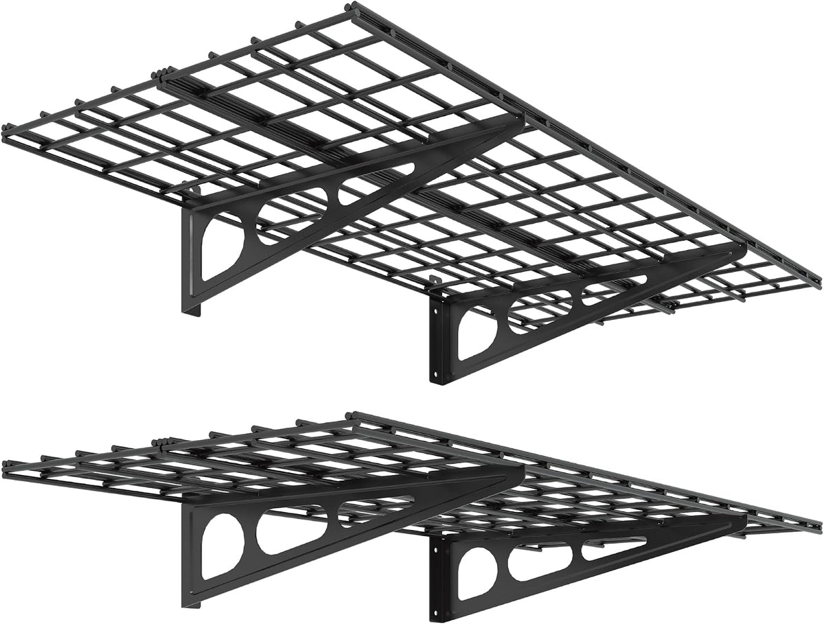 FLEXIMOUNTS Paquete de 2 estantes de pared de 2 x 4 pies, 24 x 48 pulgadas, estantes flotantes montados en la pared, color negro, serie clásica