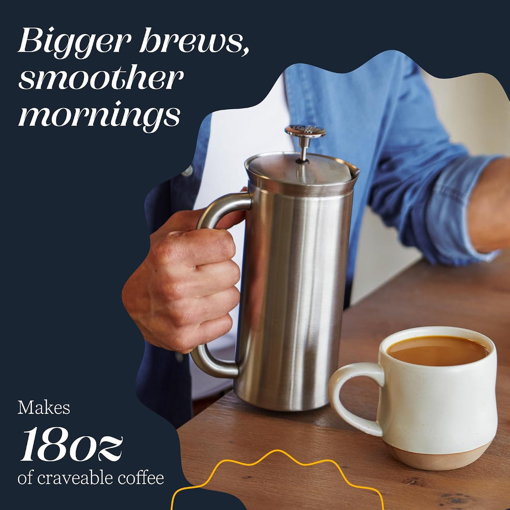 ESPRO Prensa francesa P7, 18oz, cepillada, cafetera de acero inoxidable