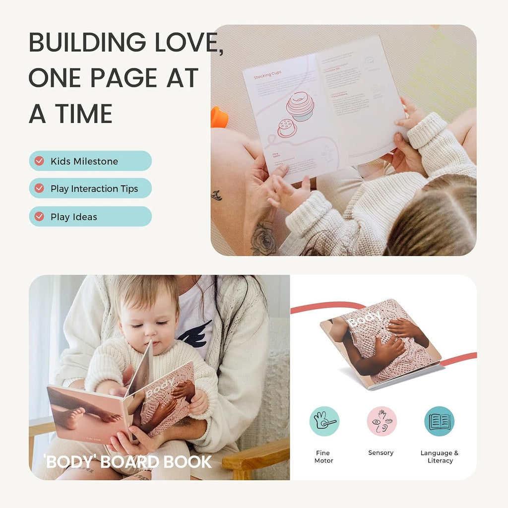 Tiny Land Juego de juguetes Montessori para bebés de 7 a 9 meses Kit de juego sensorial - 5 en 1 Juguetes de aprendizaje de madera con caja de permanencia de objetos, bola sensorial, tazas apilables y