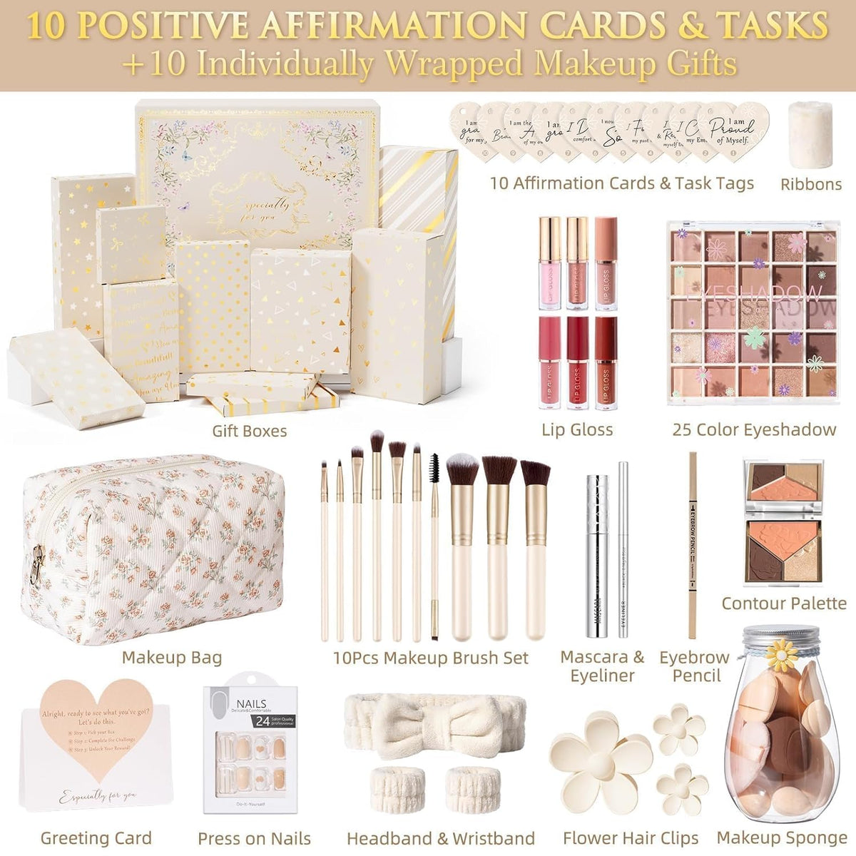Juego de 10 canastas de regalo de cumpleaños para adolescentes, Beige