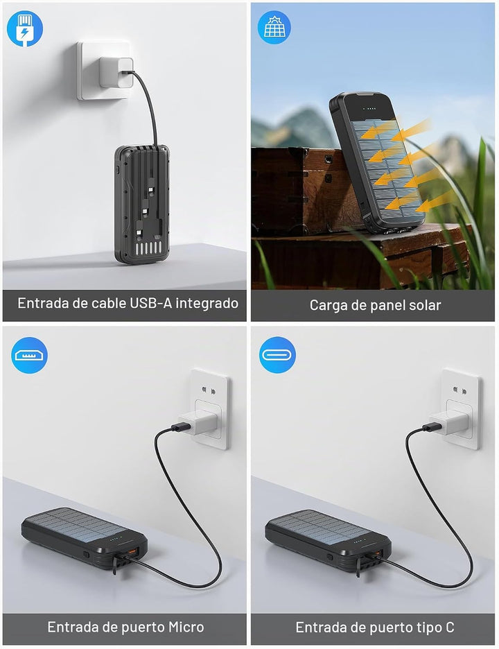 SOXONO Cargador Solar Power Bank, PD 20W Carga Rápida Batería Exter...