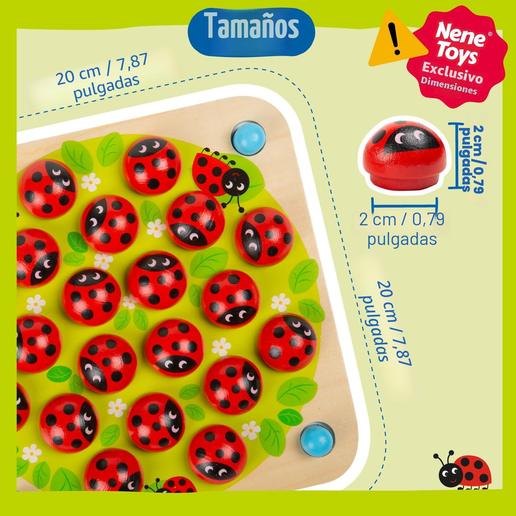Nene Toys Juego de Memoria del Jardín de la Mariquita – Juegos de Emparejar de Madera para Niños Pequeños de 3-5 – Juguete de Viaje para Niños y Niñas, Elementos Esenciales para Viajes por Carretera