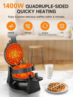 Waffle Maker, Plancha para gofres belga doble de 1400W, volteo de 180°, 8 rebanadas, placas giratorias y antiadherentes, bandeja para goteo removible para fácil limpieza, mangos de toque frío