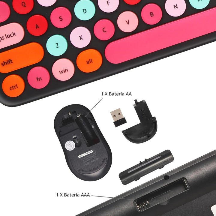 Combo de teclado y mouse inalámbricos, teclado retro de máquina de...
