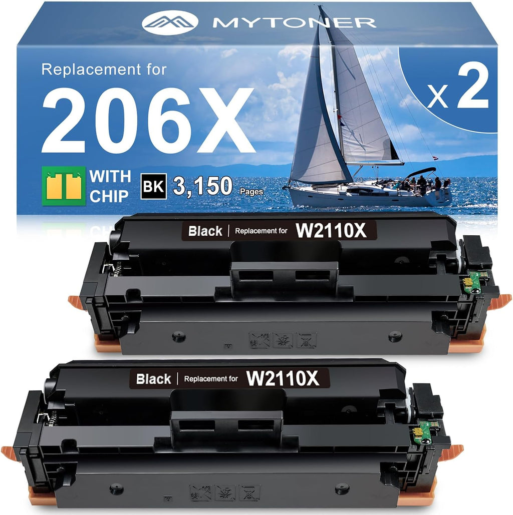 MYTONER 206X Cartucho de tóner negro, paquete de 2 unidades W2110X para