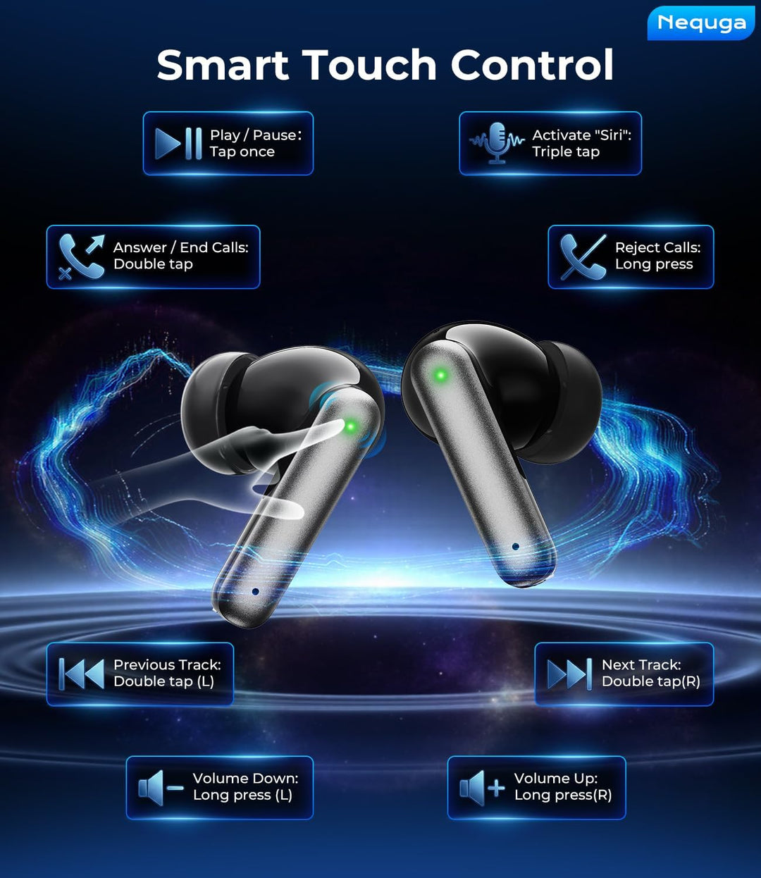 Nequga Auriculares inalámbricos Bluetooth, auriculares de reproducc...
