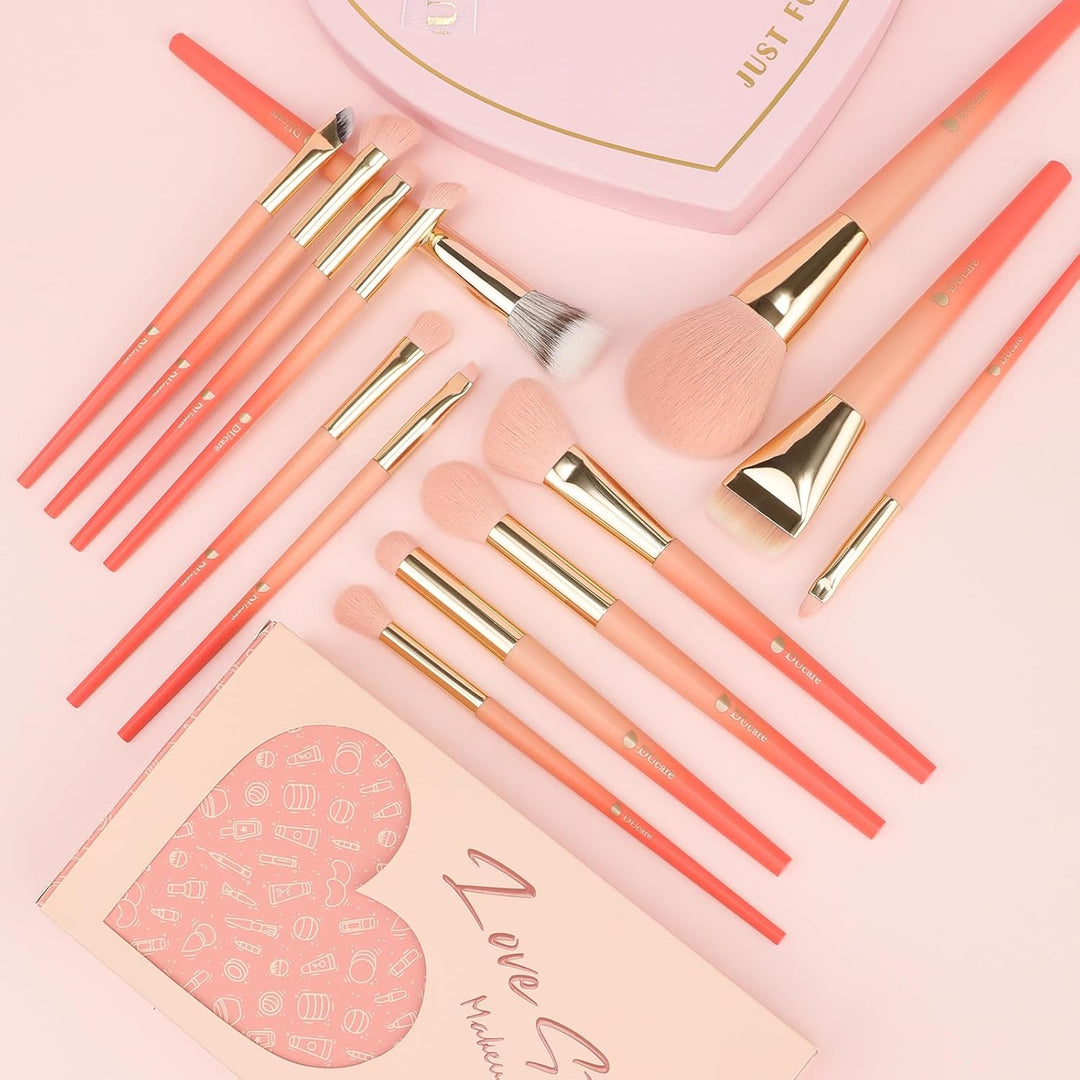 DUcare Juego de 14 brochas de maquillaje sintéticas de primera cali...