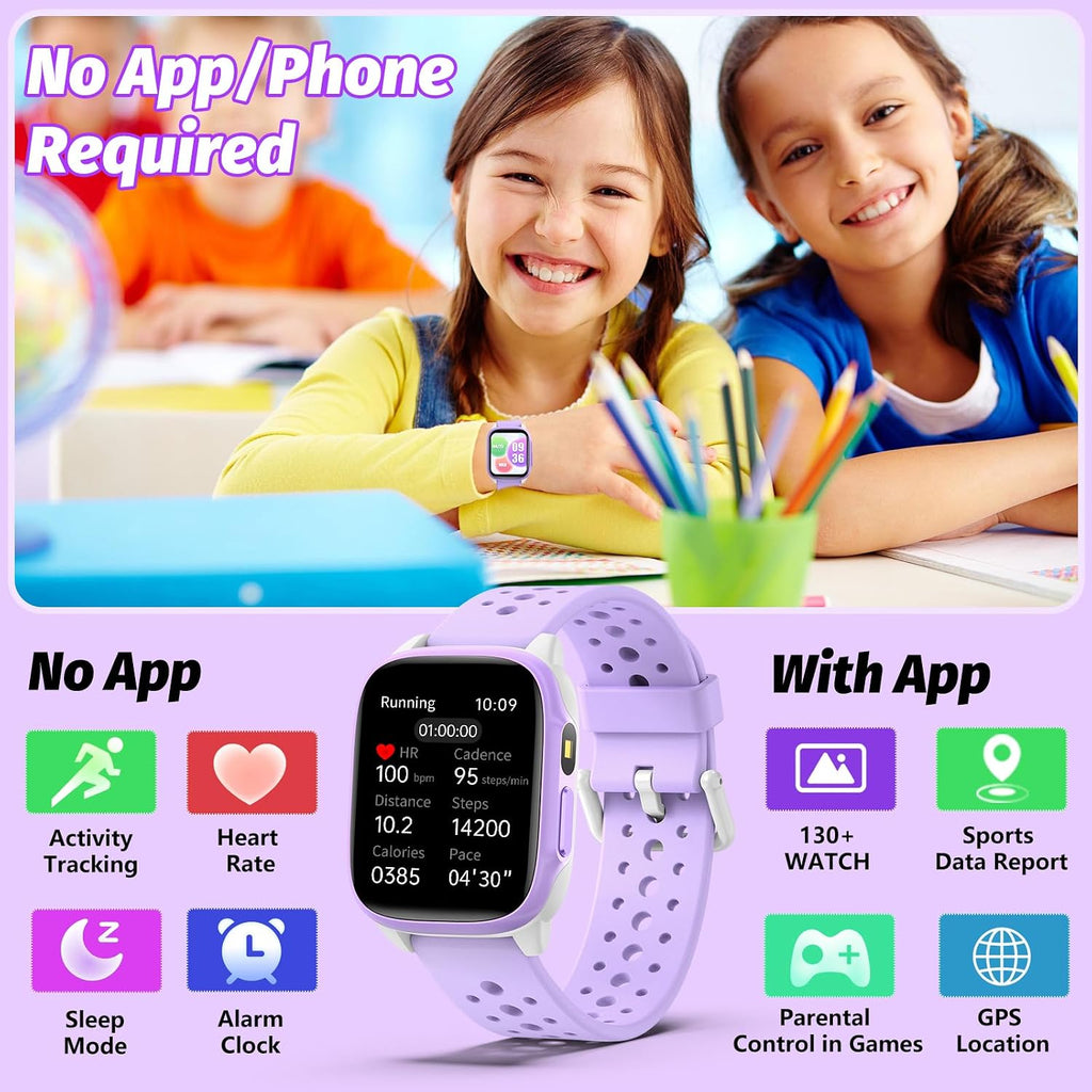 meoonley Reloj para niños con 140 modos deportivos, rastreador de fitness para niños de 1.5 pulgadas, reloj inteligente para niñas, no requiere aplicación/teléfono, monitor de sueño, frecuencia cardíaca, juegos de rompecabezas, impermeabilidad IP68