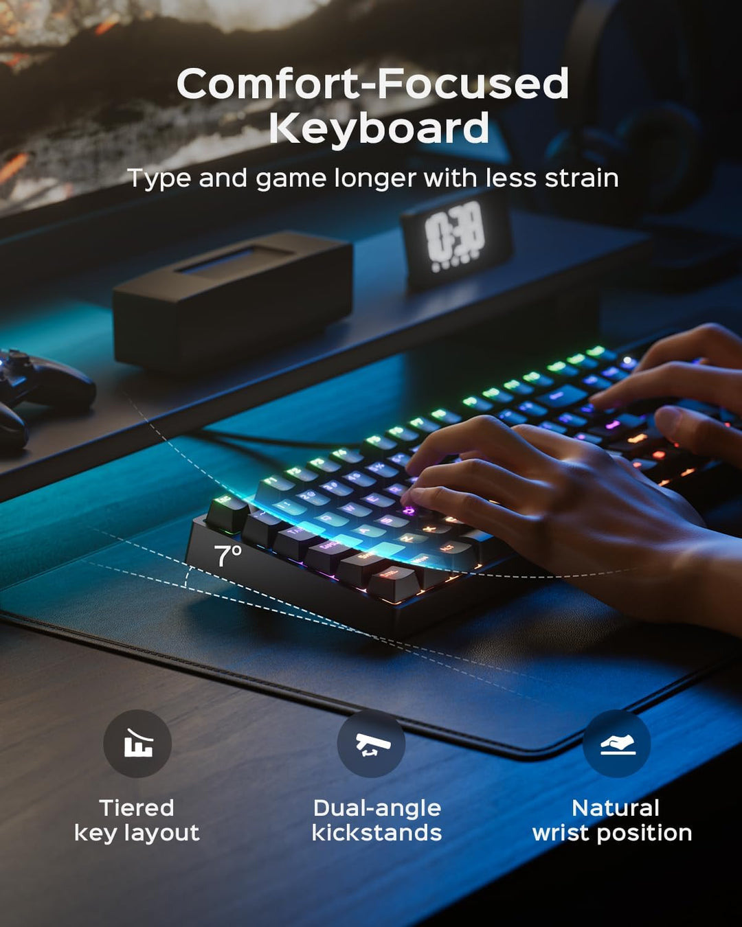 wegear Teclado mecánico para juegos con interruptor azul, teclado r...