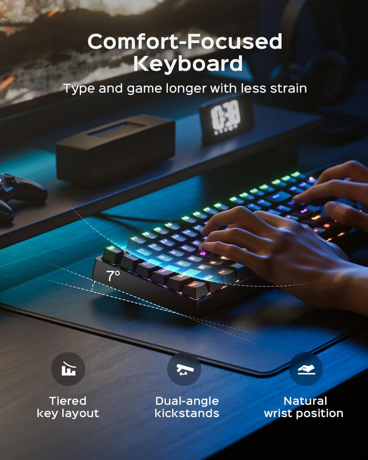 wegear Teclado mecánico para juegos con interruptor azul, teclado r...