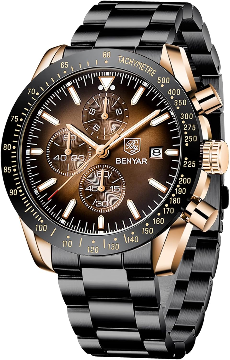 BENYAR Relojes para hombre, reloj de pulsera analógico con movimiento de cuarzo, correa de cuero/acero inoxidable/silicona, reloj de vestir casual para deportes de negocios, resistente al agua
