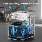 Máquina para hacer hielo de encimera, 8 cubos de hielo en 6 minutos, 26 libras/día de hielo tipo bala con 2 tamaños - Mini portátil, ahorro de energía y cesta/cuchara para hogar/fiesta/viajes