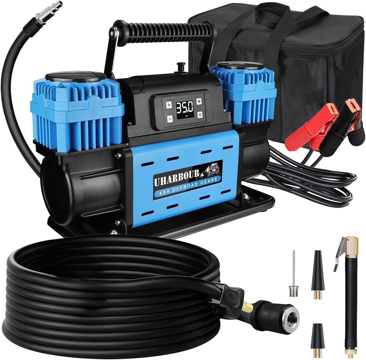 Uharbour Compresor de aire todoterreno de 12 V, compresor dual de p...