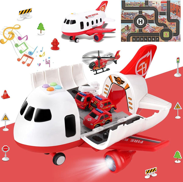 Dwi Dowellin Juego de juguetes de avión con camión de bomberos y ta...