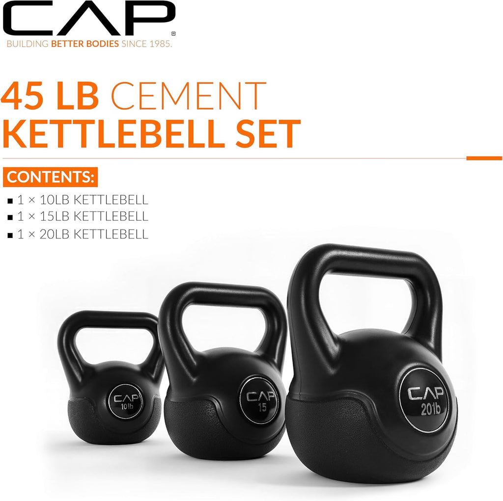 CAP Barbell Juego de pesas de cemento de 45 LB – Pesas de 10 lb, 15 lb y 20 lb recubiertas de vinilo para entrenamiento de fuerza, cardio, entrenamiento cruzado y entrenamientos en casa