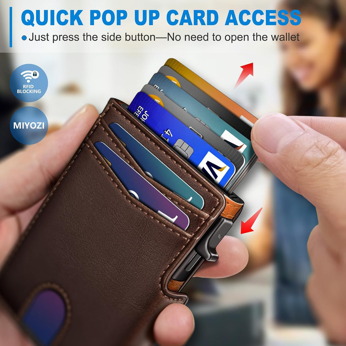 Billetera para hombre, magnética minimalista delgada con soporte para tarjetas desplegable, 9 tarjetas con bloqueo RFID, funda de metal para tarjetas de crédito, clip de dinero envuelto en