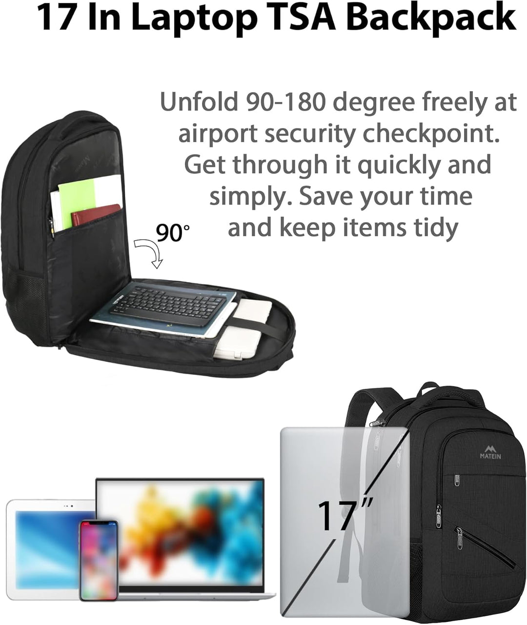 MATEIN Mochila de trabajo para laptop de 17 pulgadas, mochila grand...