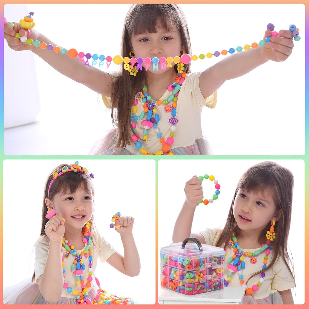 Funtopia Pop Beads, más de 700 piezas de artes y manualidades para niños de 4 a 6 años, cuentas a presión, juego de pulseras, collares, anillos, tobilleras, juguetes creativos para fiestas de