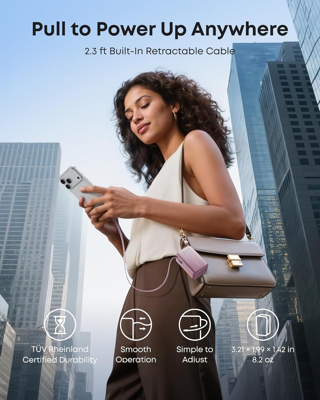 Anker Cargador portátil nano, 45 W 10000 mAh con cable retráctil de...