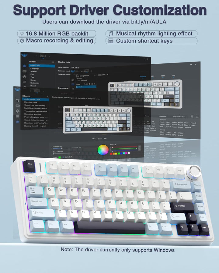 AULA F75 Teclado mecánico inalámbrico 75%, Teclado intercambiable e...