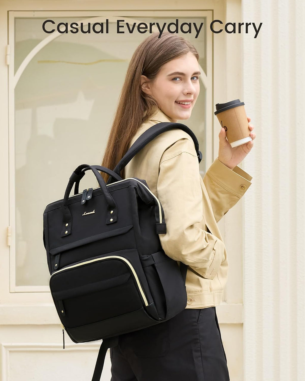 Mochila para laptop LOVEVOOK para mujer, Negro, 15,6 pulg., Tradicional