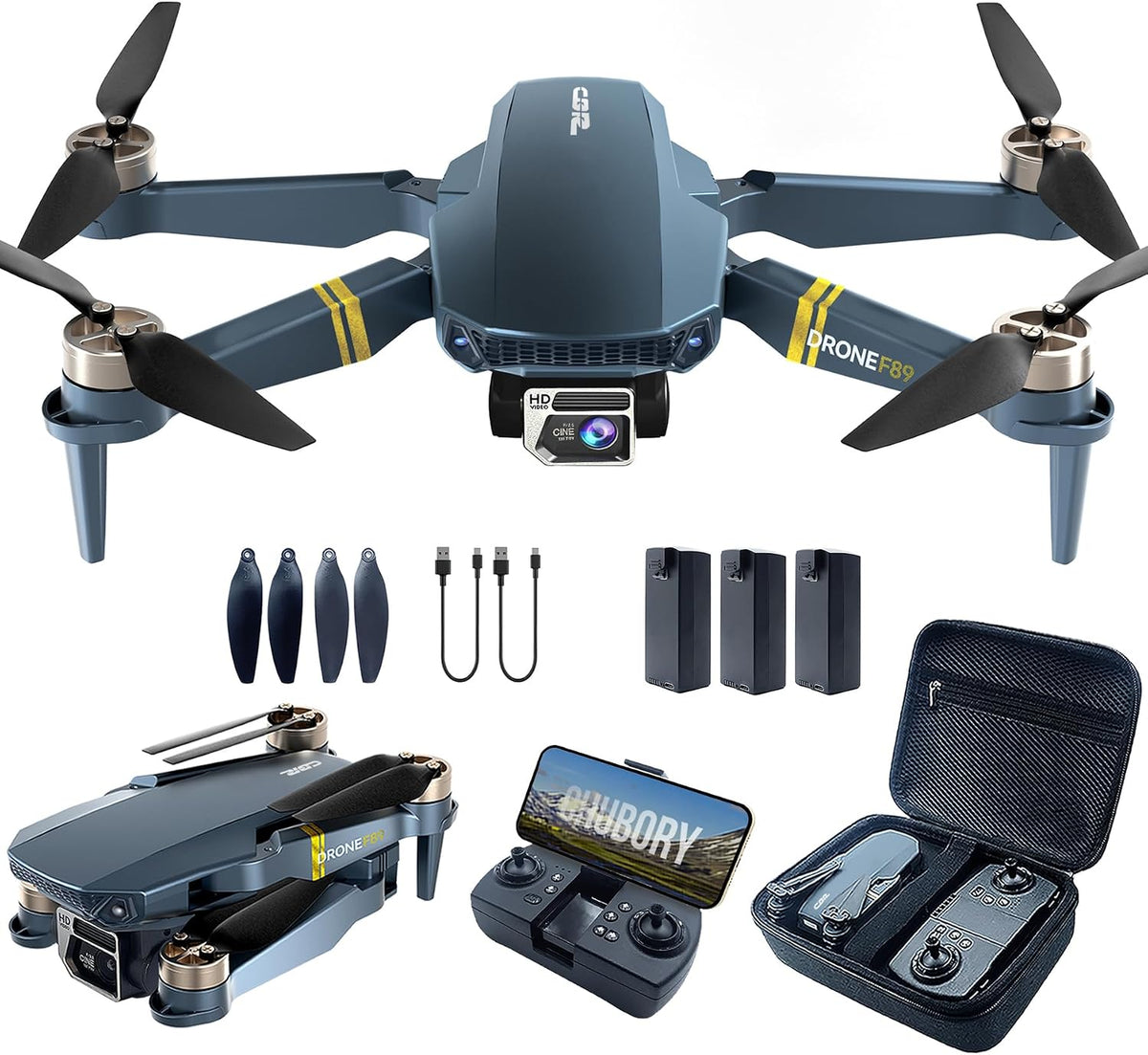 Drone 4K con cámara, tiempo de vuelo de 84 minutos, 3 baterías, cuadricóptero motor sin escobillas con rango de control de 2650 pies, vuelo automático, sígueme para principiantes