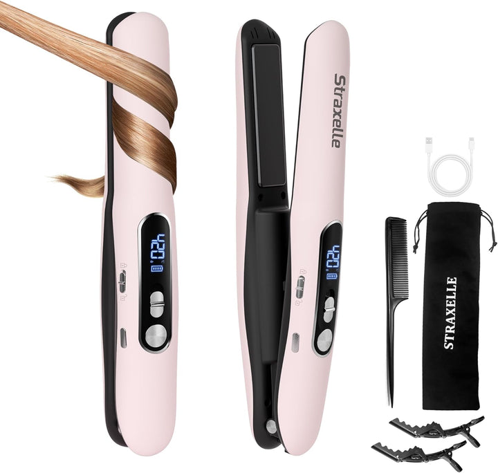 Mini alisador y rizador de pelo inalámbrico 2 en 1, mini plancha pl...