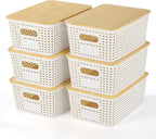 Ohmlove 6 Pack Plastic Storage Baskets con Bamboo Lids para Organization