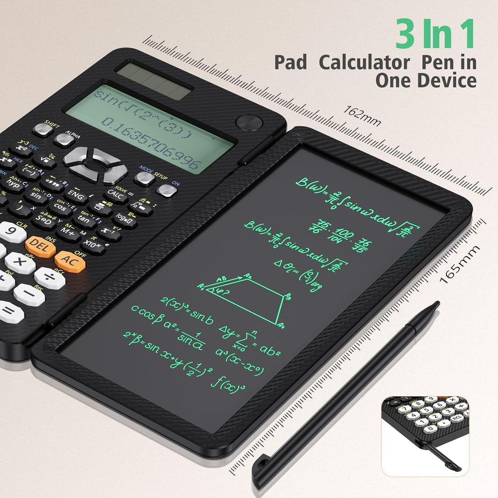 NEWYES Calculadoras científicas recargables 991ES MAX, 417 funciones, pizarra de escritura, estuche duro plegable, pantalla de 4 líneas con escritura avanzada, calculadoras para estudiantes de