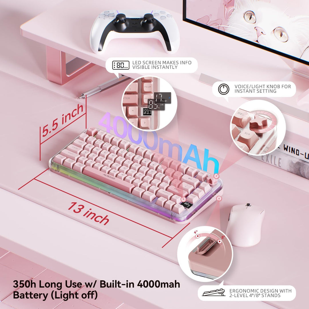 AUSDOM K75pro - Teclado cremoso inalámbrico para juegos, teclado de...