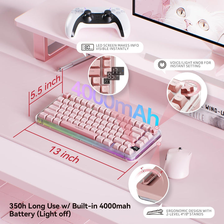 AUSDOM K75pro - Teclado cremoso inalámbrico para juegos, teclado de...