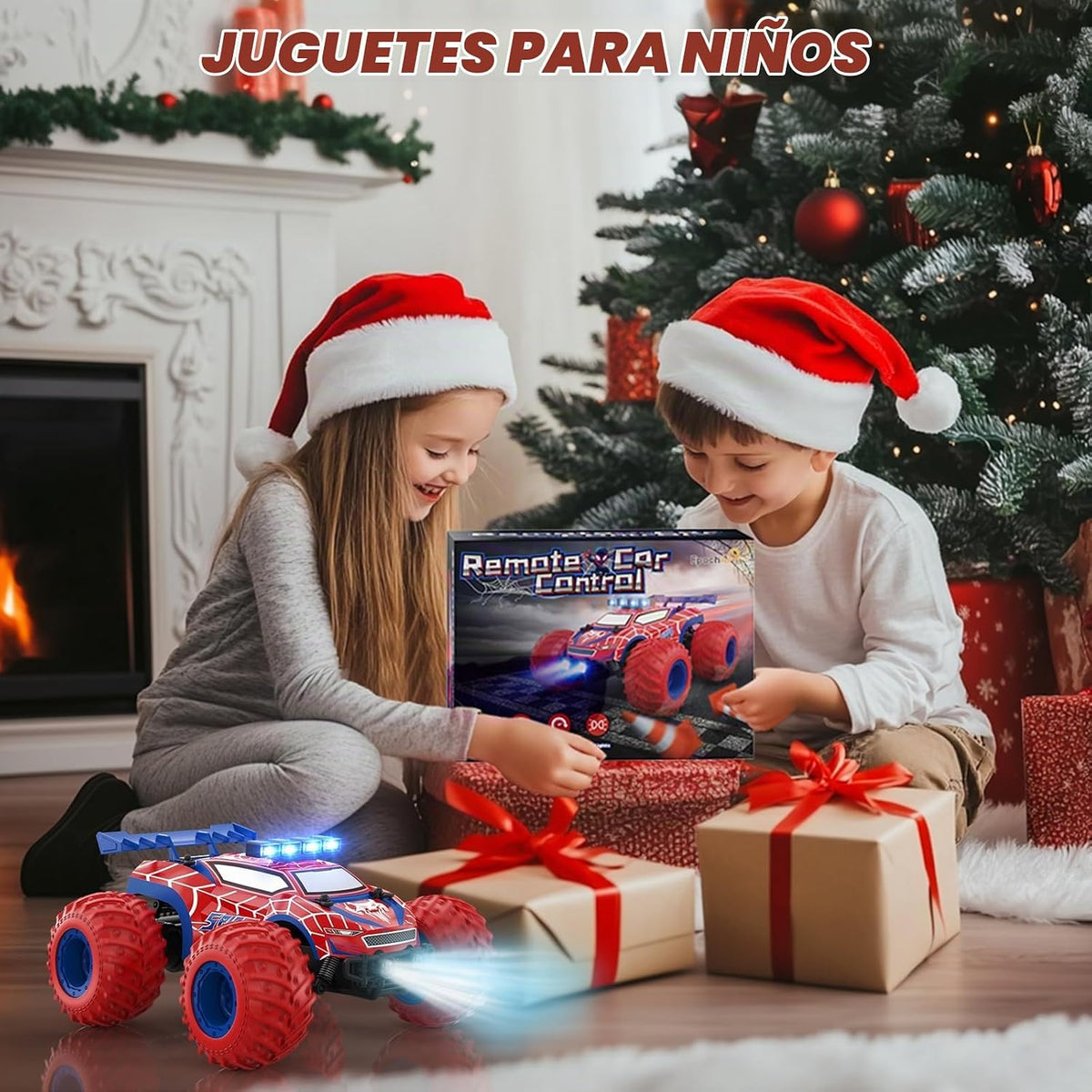 Auto a control remoto 1:18 – Camión monstruo todoterreno todoterreno de 12.4 mi/h 2.4 GHz con luces de carrocería, faros delanteros y faros, auto de juguete recargable de regalo para niños y