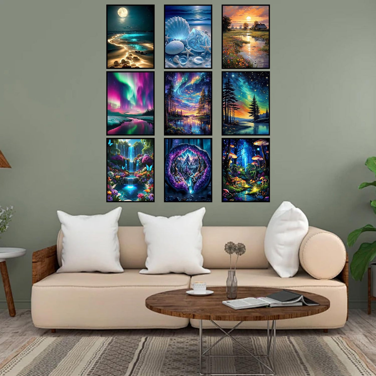 Paquete de 9 kits de arte de diamantes para adultos, kit de pintura de diamantes de paisaje de 12 x 16 pulgadas
