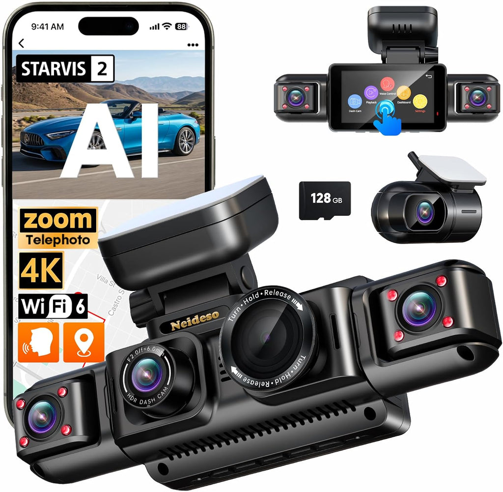 Cámara para tablero 4K de 5 canales con telefoto para detalles con zoom, vista 360°, N800