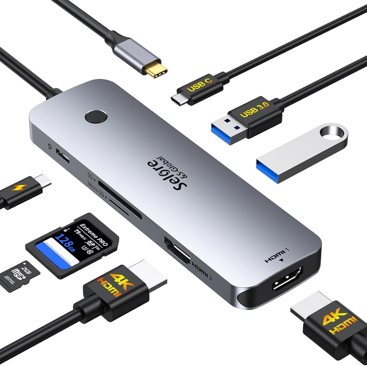 Selore - Estación de acoplamiento USB C con monitor HDMI dual, adap...
