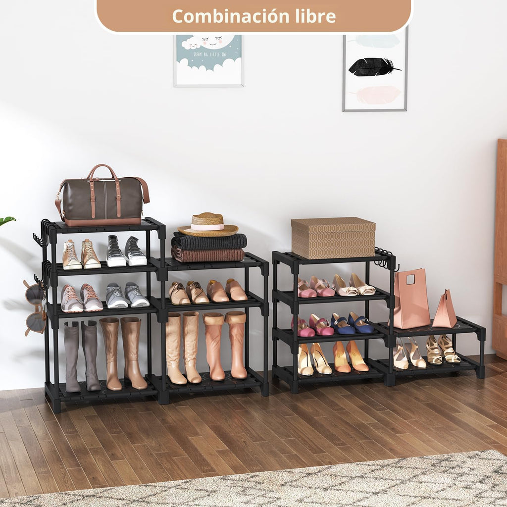 ROJASOP Organizador de Zapatero, estante de 8 niveles de metal para armario, entrada, garaje, estante de almacenamiento de zapatos altos con 15 ganchos, soporte grande de zapatos apilable para 26-32