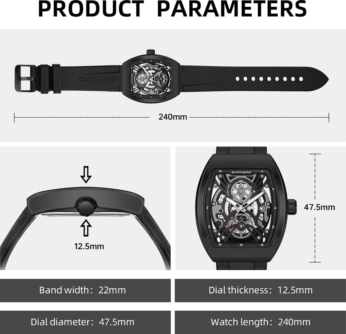 SAPPHERO Relojes de vestir para hombre, relojes de cuarzo analógicos de silicona para hombre