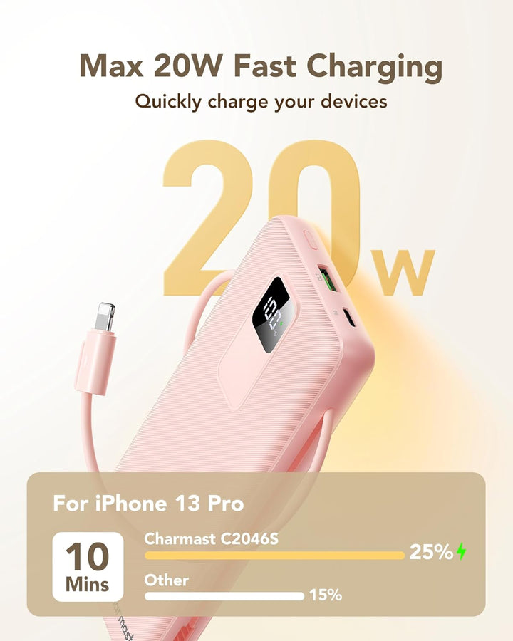 charmast Cargador portátil de 20000 mAh con enchufe de pared, carga...