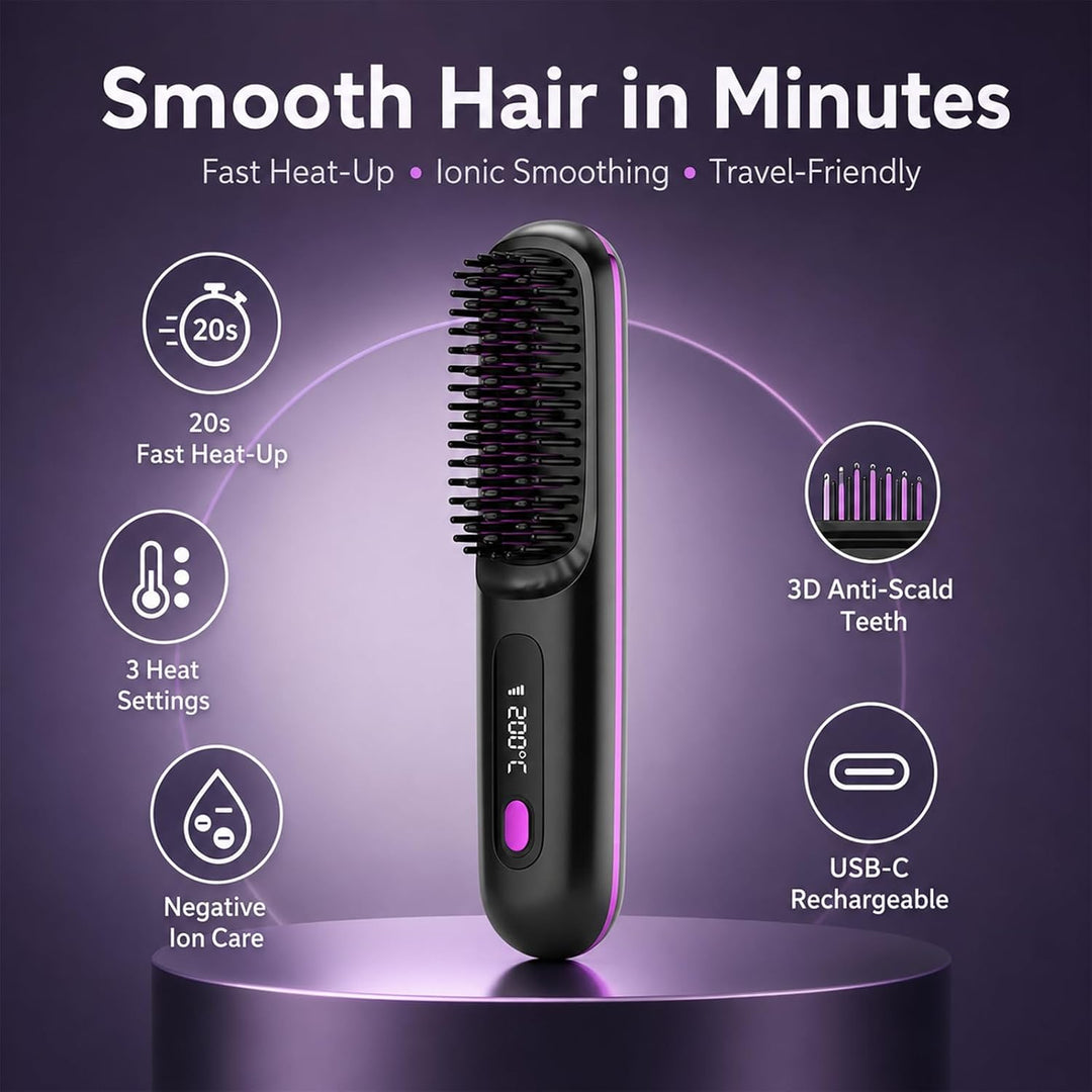 XUNIQ Go Brush Pro - Cepillo alisador de pelo inalámbrico, portátil...