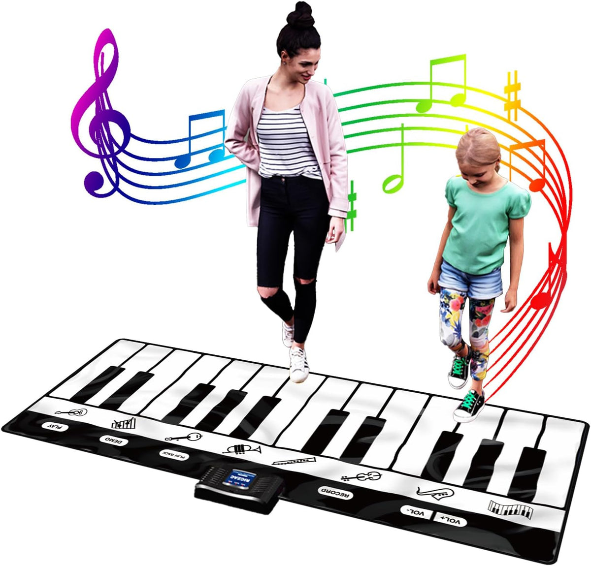 SUNLIN Alfombrilla de piano de 6 pies, tapete de teclado de piso: 24 teclas, 10 demostraciones, 8 sonidos de instrumentos, grabación y reproducción, juguetes musicales interactivos gigantes, regalos