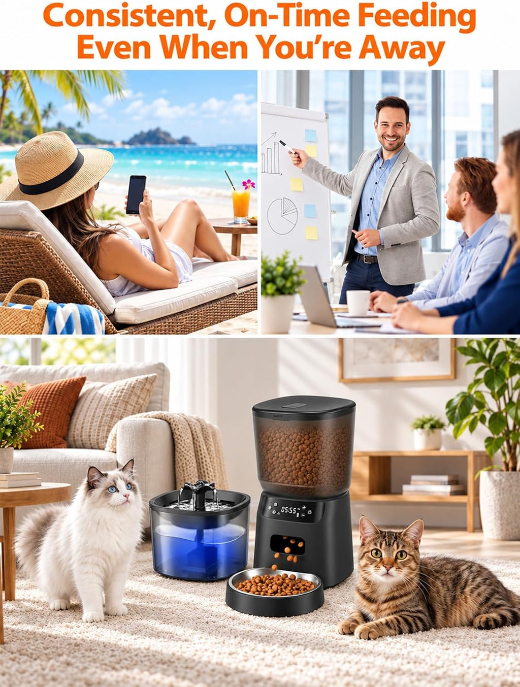 Alimentador automático para gatos y fuente de agua para gatos